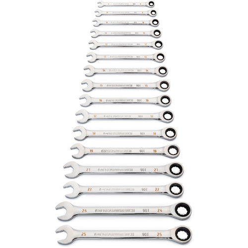 Gearwrench 86928 Jeu de cl&eacute;s &agrave; 12 pans et 90 dents, Combinaison &agrave; cliquet, 16 morceaux, M&eacute;trique