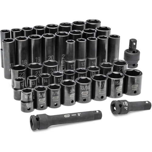 Gearwrench 89094 6 Point SAE/Metric Socket Set, 44 Pcs, Impact, 1/2" Drive Size, Deep