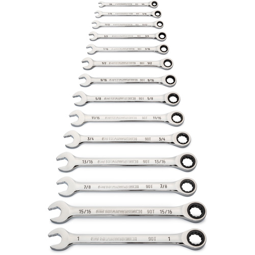 Gearwrench 86959 90-Tooth 12 Point SAE Wrench Set, Ratcheting Combination, 14 Pieces, Imperial