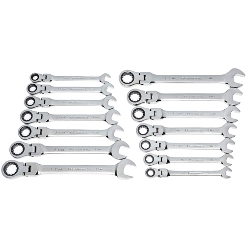 Gearwrench 85141 Jeu de cl&eacute;s &agrave; 12 pans et 72 dents, T&ecirc;te articul&eacute;e/Combinaison &agrave; cliquet, 14 morceaux, Imp&eacute;rial et m&eacute;trique
