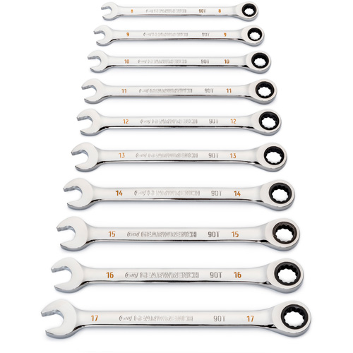 Gearwrench 86927 Jeu de cl&eacute;s &agrave; 12 pans et 90 dents, Combinaison &agrave; cliquet, 12 morceaux, M&eacute;trique