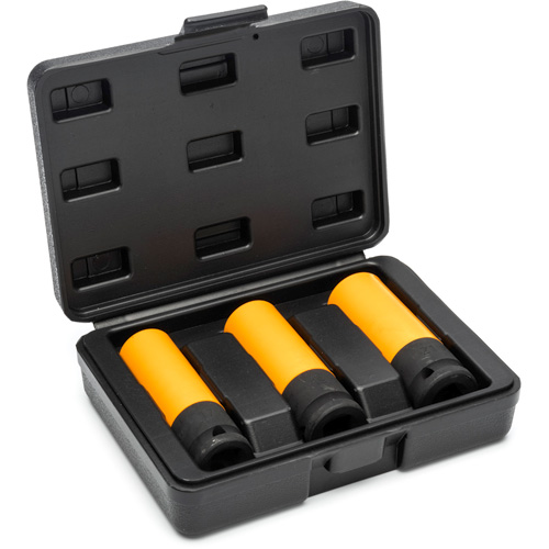Gearwrench 84946 Jeu de douilles m&eacute;triques haute r&eacute;sistance pour protecteurs de roues, 3 Mcx, Chocs, Prise de 1/2", Profond