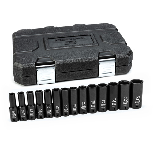 Gearwrench 84955N Jeu de douilles m&eacute;triques &agrave; 6 pans, 14 Mcx, Chocs, Prise de 1/2", Profond
