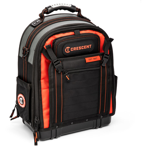 Crescent CTB1000T Tradesman Backpack, 18" L x 10" W, Black/Grey/Orange, Polyester