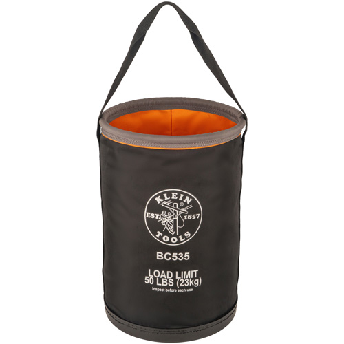 Klein Tools BC535. Straight Utility Bucket, 17" L x 12" W x 4" H, Nylon, Black/Grey/Orange