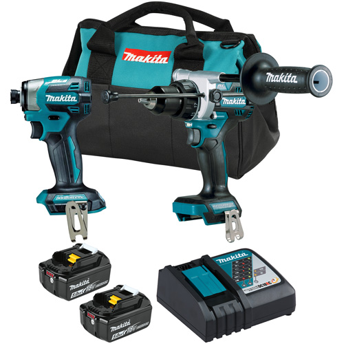 Makita DLX2516TX1 Ensemble d'outils sans fil LXT &agrave; moteur sans balais : visseuse &agrave; chocs et perceuse-visseuse &agrave; percussion, 18 V
