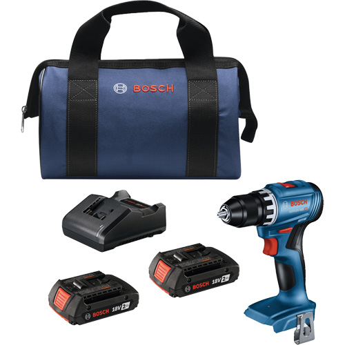 Bosch GSR18V-400B22 Trousse perceuse-visseuse compacte sans balais, Lithium-ion, 18 V, Mandrin 1/2", Couple 400 lb-po