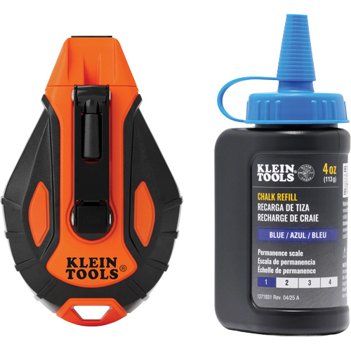 Klein Tools CHLK100S Cordeau &agrave; craie r&eacute;tractable fluide avec recharge de craie