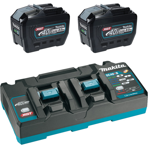 Makita T-04101 Ensemble de d&eacute;part XGT avec chargeur rapide &agrave; deux ports et deux batteries de 8?Ah, 40 V, Lithium-ion