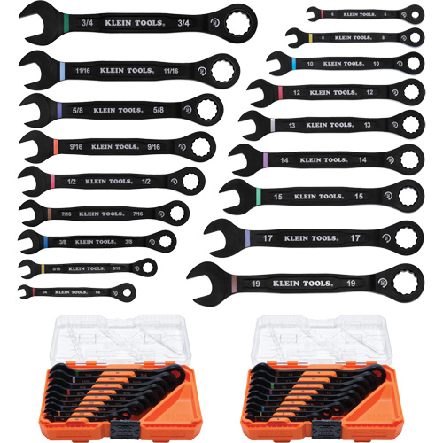 Klein Tools 69418CG Jeu de cl&eacute;s, Combinaison &agrave; cliquet, 18 morceaux, Imp&eacute;rial et m&eacute;trique