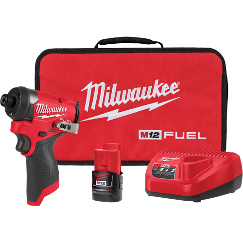 Milwaukee 3453-21 Ensemble compact de tournevis &agrave; chocs sans fil et sans balais M12 FUEL avec bloc-pile et chargeur, 1/4", 1300 lb-po Couple max., 12 V, Lithium-ion