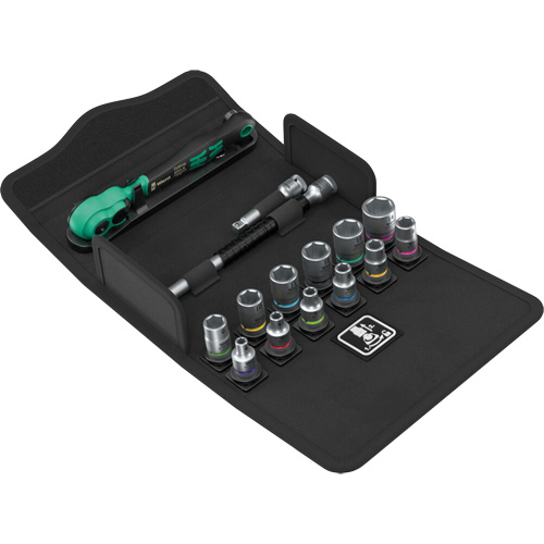 Wera Tools 05004022001 SA 13 Zyklop Comfort Ratchet Set with Reversing Lever, 15 Pcs, 1/4" Drive Size