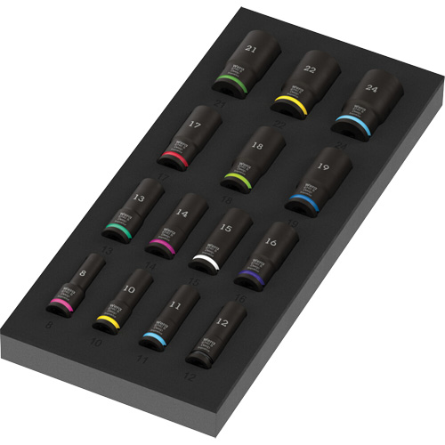 Wera Tools 05150118001 Foam Insert Zyklop B Impaktor Deep Socket Set 1, 15 Pcs, Impact, 3/8" Drive Size, Deep