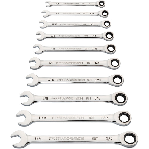 Gearwrench 86958 Jeu de cl&eacute;s &agrave; 12 pans et 90 dents, Combinaison &agrave; cliquet, 10 morceaux, Imp&eacute;rial