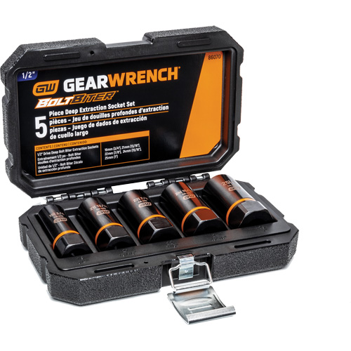 Gearwrench 86070 Bolt Biter Extraction Socket Set, 5 Pcs, Impact, 1/2" Drive Size, Deep