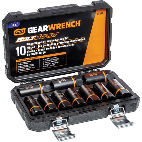 Gearwrench 86071 Jeu de douilles d'extraction Bolt Biter, 10 Mcx, Chocs, Prise de 1/2", Profond