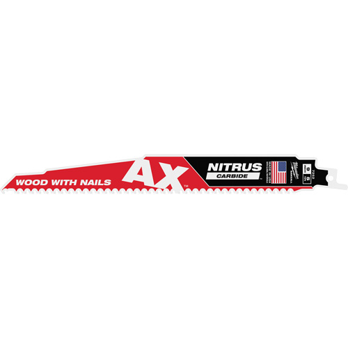 Milwaukee 48-00-7252 AX With NITRUS Carbide Teeth SAWZALL&reg; Blade for Wood with Nails, Carbide, 5 TPI, 9" L