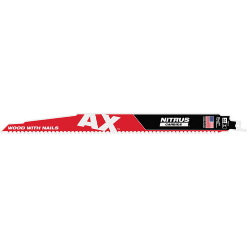 Milwaukee 48-00-7253 AX With NITRUS Carbide Teeth SAWZALL&reg; Blade for Wood with Nails, Carbide, 5 TPI, 12" L