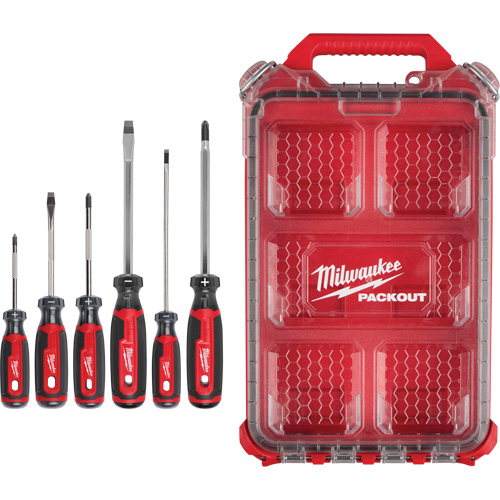 Milwaukee MT200-6PA Cushion Grip Screwdrivers Set with PACKOUT Low-Profile Compact Organizer, 6 Pcs.