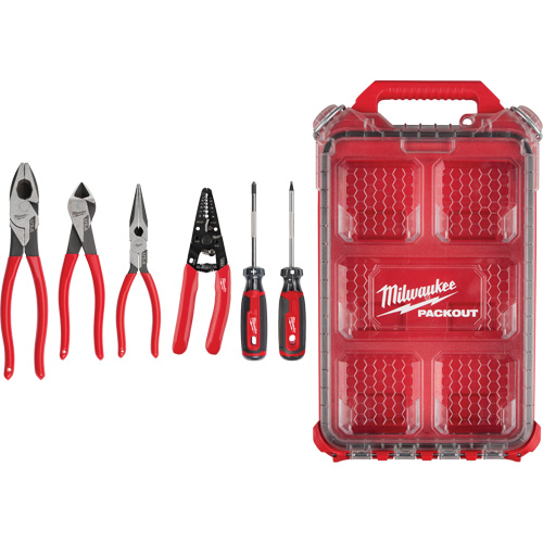 Milwaukee MT500-6PA Dipped Grip Pliers, Wire Stripper & Cushion Grip Screwdrivers Set with PACKOUT Organizer