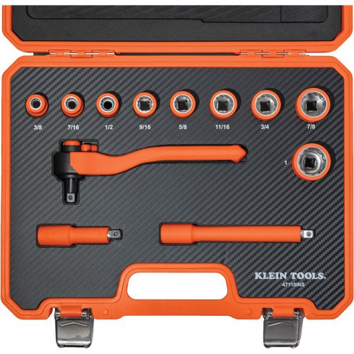 Klein Tools 47110INS Jeu de douilles et cliquet isol&eacute;s avec &eacute;tui, 1000 V, 12 M