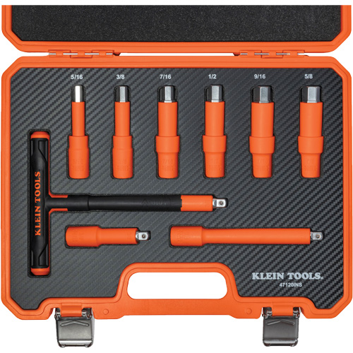 Klein Tools 47120INS Jeu de cl&eacute;s en T isol&eacute;es et embouts hexagonaux avec &eacute;tui, 1000 V, 9 M