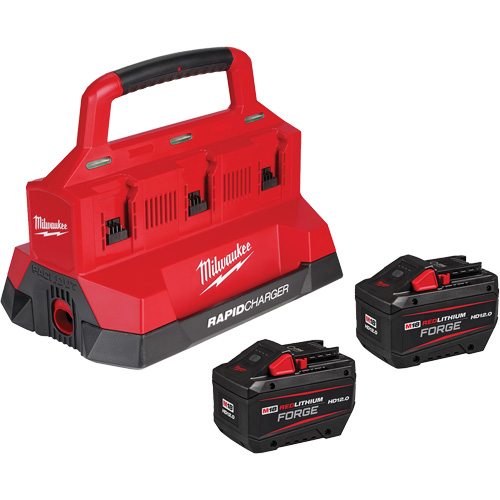 Milwaukee 48-59-1842F Ensemble de d&eacute;marrage M18 Forge avec 2 bloc-piles et chargeur rapide &agrave; six baies, Lithium-ion, 18 V, 12 Ah