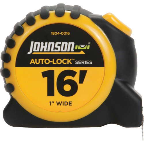 Johnson 1804-0016 Ruban &agrave; mesurer Auto-Lock avec agrafe de ceinture en acier, 1" x 16', Marques de goujon 1/16"