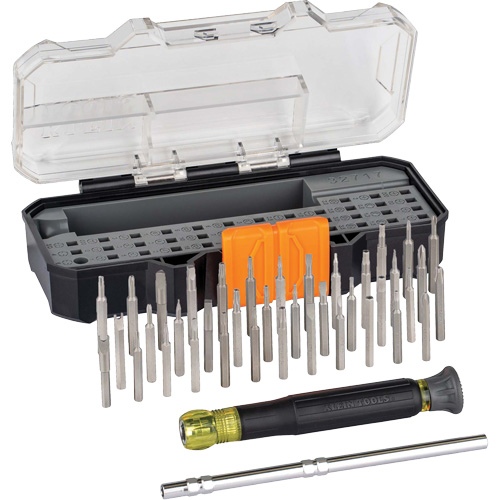 Klein Tools 32717 Jeu de tournevis de pr&eacute;cision tout-en-1 avec boîtier et embouts inviolables, 6-35/100" lo, Prise Coussin&eacute;e