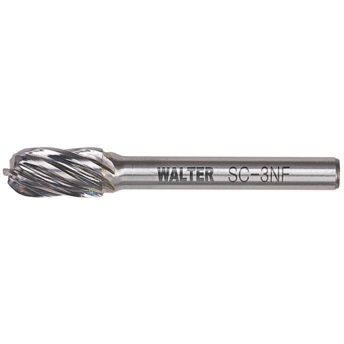 Walter Surface Technologies 01V007 Double Cut Cylindrical Round Nose Carbide Burr, 1/2" Dia., 1" Depth of Cut