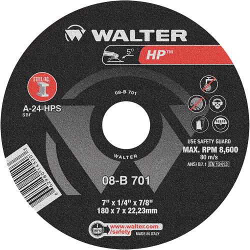Walter Technologies Pour Surface 08B701 Meule HP &agrave; moyeu d&eacute;port&eacute;, 7" x 1/4", Arbre de 7/8", Type 28