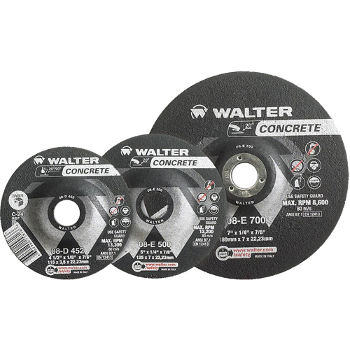 Walter Surface Technologies 08E450 Depressed Centre Grinding Wheels - Concrete Type 27, 4-1/2" x 1/4", 7/8" Arbor, Type 27