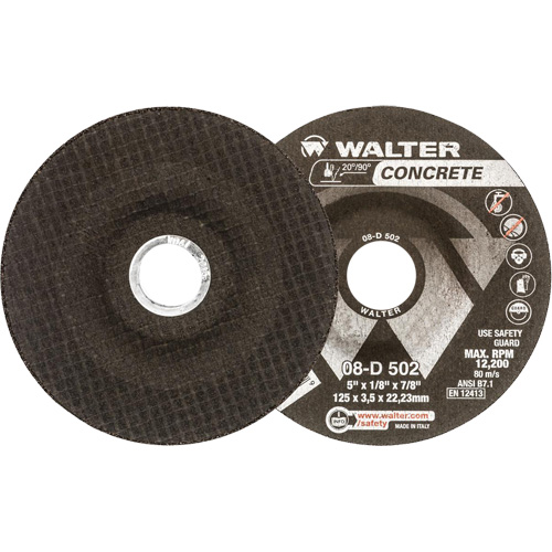 Walter Surface Technologies 08D502 Depressed Centre Grinding Wheels - Concrete Type 27, 5" x 1/8", 7/8" Arbor, Type 27