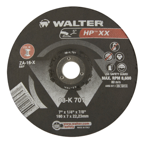 Walter Surface Technologies 08K701 Double-X Depressed Centre Grinding Wheels, 7" x 1/4", 7/8" Arbor, Type 28