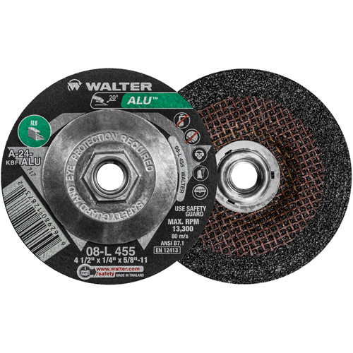 Walter Technologies Pour Surface 08L455 Meule ALU, 4-1/2" x 1/4", Arbre 5/8"-11, Oxyde d'aluminium, Type 27