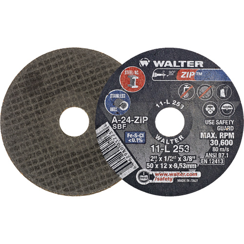 Walter Surface Technologies 11L253 Zip Cut-Off Wheel, 2" x 1/2", 3/8" Arbor, Type 1, Aluminum Oxide, 31000 RPM