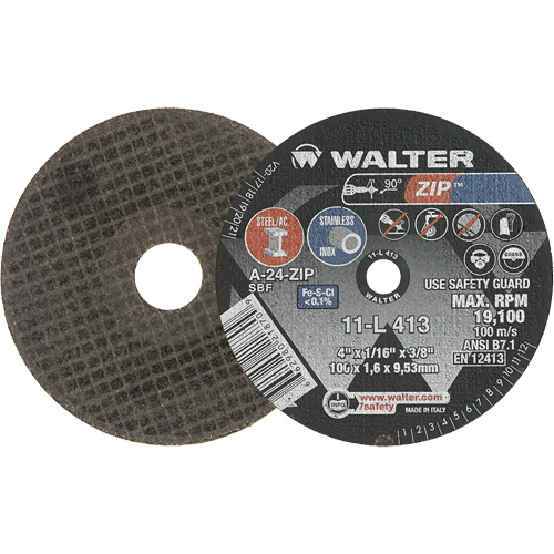 Walter Surface Technologies 11L413 Zip Cut-Off Wheel, 4" x 1/16", 3/8" Arbor, Type 1, Aluminum Oxide, 19100 RPM