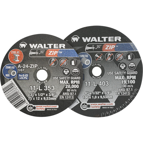 Walter Surface Technologies 11L433 Zip Cut-Off Wheel, 4" x 1/4", 3/8" Arbor, Type 1