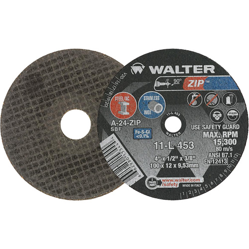 Walter Surface Technologies 11L453 Zip Cut-Off Wheel, 4" x 1/2", 3/8" Arbor, Type 1