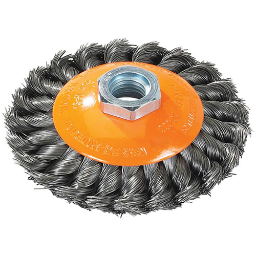 Walter Technologies Pour Surface 13H704 Brosse concave &agrave; fils nou&eacute;s torsad&eacute;s, Dia. 7", Fils 0,02", Arbre 5/8"-11, Acier