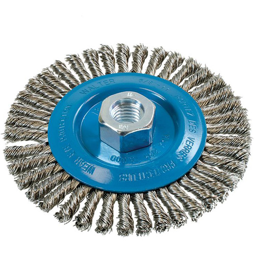 Walter Surface Technologies 13K514 Knot-Twisted Stringer Bead Wire Wheel, 5" Dia., 0.02" Fill, 5/8"-11 Arbor, Aluminum/Stainless Steel