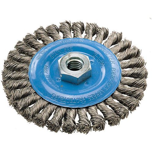 Walter Technologies Pour Surface 13L514 Brosse rotative &agrave; fils nou&eacute;s large, Dia. 5", Fils 0,02", Arbre 5/8"-11, Aluminium/Acier inoxydable