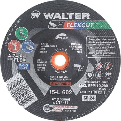 Walter Surface Technologies 15L456 Flexcut Depressed Centre Grinding Wheels, 4-1/2", 60 Grit, Aluminum Oxide, 5/8"-11, 13300 RPM, Type 29