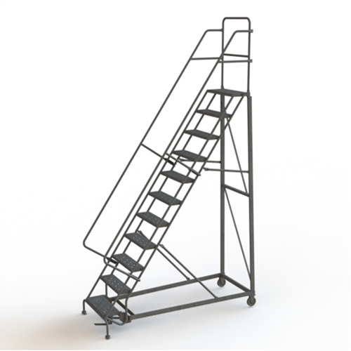 Tri-Arc Manufacturing KDHD111246 Heavy Duty Rolling Ladder, 11 Steps, 24" Step Width, 110" Platform Height, Steel