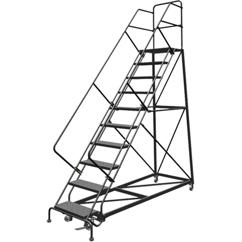 Tri-Arc Manufacturing KDEC110246 Safety Slope Rolling Ladder, 10 Steps, Perforated, 50° Incline, 100" High