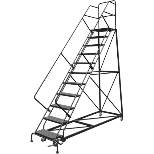 Tri-Arc Manufacturing KDEC111246 Safety Slope Rolling Ladder, 11 Steps, Perforated, 50° Incline, 110" High