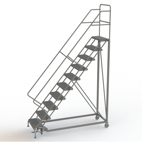 Tri-Arc Manufacturing KDEC110242 Safety Slope Rolling Ladder, 10 Steps, Serrated, 50° Incline, 100" High