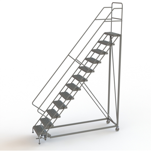 Tri-Arc Manufacturing KDEC112242 Safety Slope Rolling Ladder, 12 Steps, Serrated, 50° Incline, 120" High