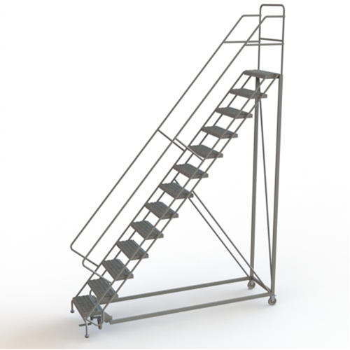 Tri-Arc Manufacturing KDEC113242 Safety Slope Rolling Ladder, 13 Steps, Serrated, 50° Incline, 130" High
