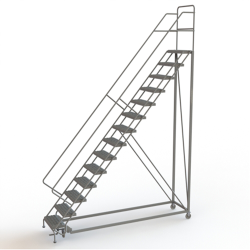 Tri-Arc Manufacturing KDEC114242 Safety Slope Rolling Ladder, 14 Steps, Serrated, 50° Incline, 140" High